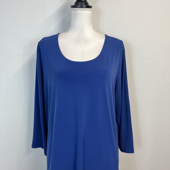 Susan Graver Blouse Tunic Top size Extra Large Royal Blue Slinky Modest Career - Picture 2 of 7